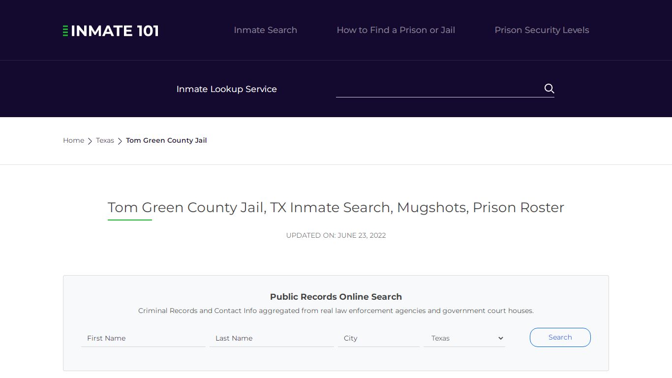 Tom Green County Jail, TX Inmate Search, Mugshots, Prison ...